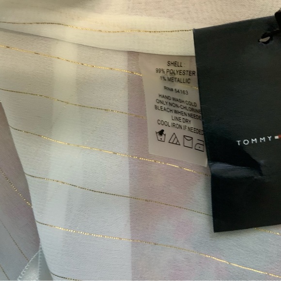 Tommy Hilfiger Metallic Shimmer Ruffle Front Blouse - Picture 10 of 14